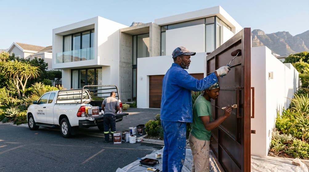 Professional anti-rust coating team applying rust protection to a metal gate in Sunningdale